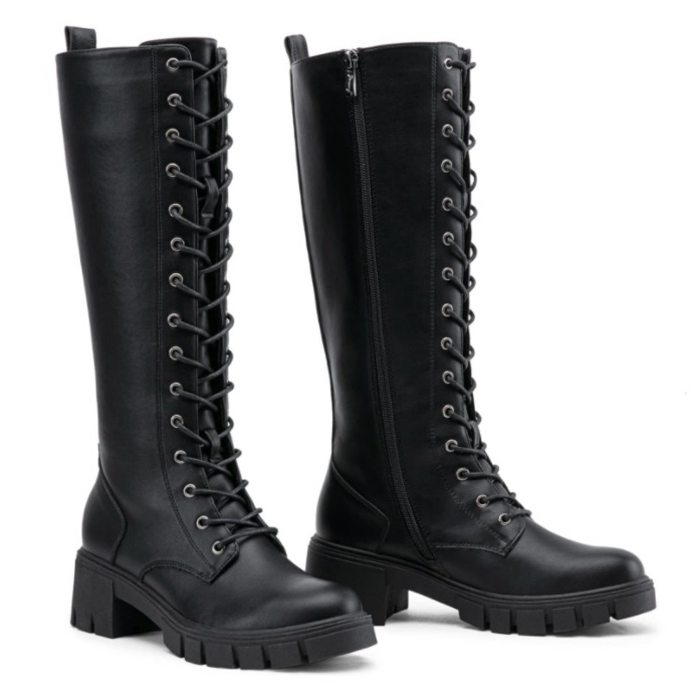 VEPOSE 953 - Lace Platform Combat Knee High Boot with Comfort Chunky Heel - NWOB